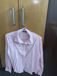 Pink Collared Long Sleeve Blouse