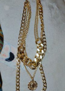 Layered Gold Chain Necklace with Coin Pendant