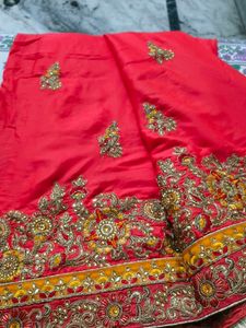Red Embroidered Silk Saree