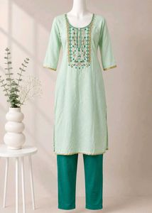 Embellished Mint Green Kurta pant set