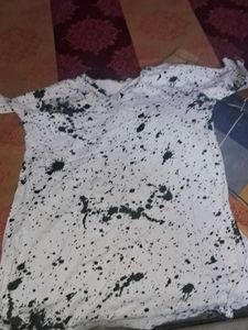 White T-Shirt with Black Splatter Print