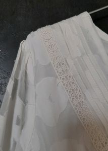 White Organza Flaired Long Top With Full Sleeve