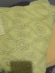 Lime Green Embroidered Dress Material