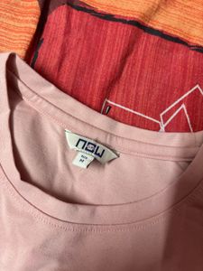 Pink Pearl Leaf Embellished T-Shirt