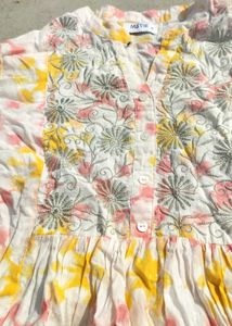 White Base Multi Coloured Tye nd Dye Pattern Kurti