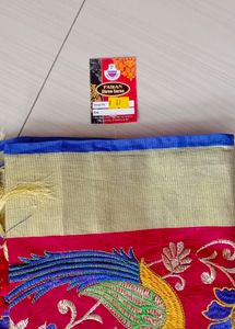09)Blue Designed Silk Blend Saree