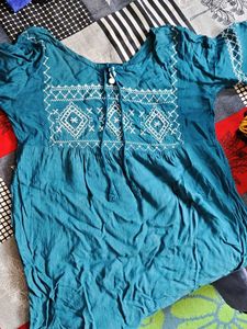 Teal Embroidered Kurta