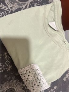 Light Green T-Shirt with Crochet Pocket