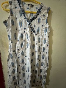 Designer White & Blue Print Kurta