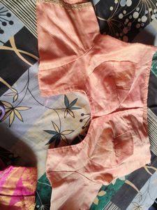 Elegant Peach Blouse with Golden Border