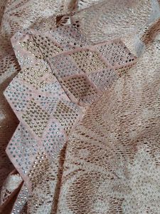 Elegant Peach Lace Saree with Gold Accents