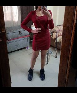 Two Blue And Maroon Red Bodycon Dress Combo