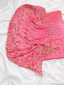 Pink Embroidered Unstitched Anarkali Suit