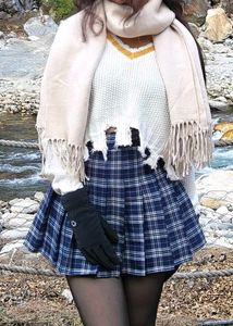 Navy Plaid Pleated Mini Skirt