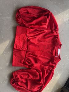 Chic Red Balloon Sleeve Top