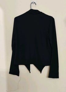 Chic Black Waterfall Drape Jacket