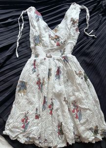 White Floral Smocked Waist Dress