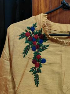 Embroidered Mustard Kurti