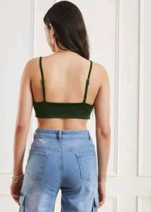 Shein Strappy Sleeves Front Twisted Crop Blousetop