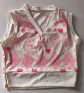 Cute Pink  Heart V-Neck Vest top