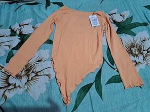 Shein Peach Long Sleeve ribbed Top