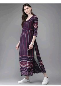 Stylish Striped Kurta with Pom-Pom Trim