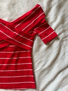 SHEIN Red &amp; White Striped Bodycon Top