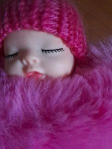 Cute Sleeping Baby Faux Fur Keychain