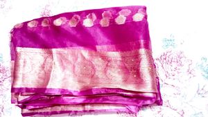 newbVibrant Pink Silk Saree with Golden Border
