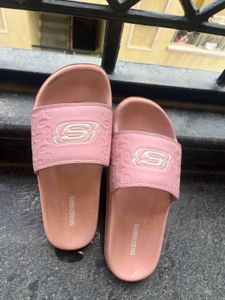 Pink Skechers Slides