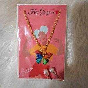 Butterfly Pendant Necklace Set