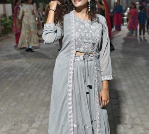 Classy Grey Lehenga Choli With Shrug
