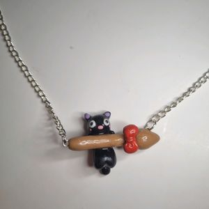 Jiji Cat on Broom Necklace