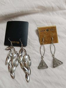 Silver Tone Dangle Earrings - Set of 2
