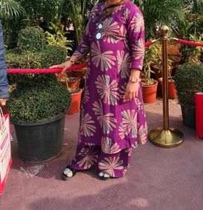Purple Printed Kurta with Pants Set