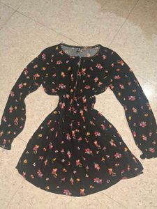 Black Floral Print Mini Dress
