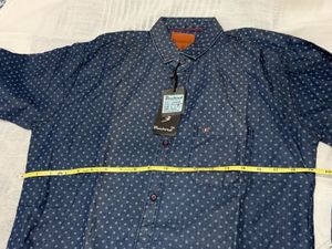Blue Casual Denim Shirt With Micro Print