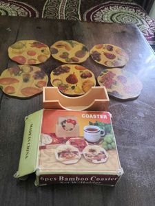 Vintage bamboo coaster set