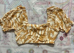 H&amp;M zebra Print Square Neck Puff Sleeve Crop Top