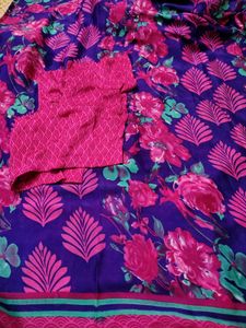 Floral Print Saree with Blouse Piece