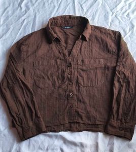 Brown Striped Button-Up Top