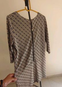 Chic Monogram Print Dress with Zipper Pockets