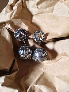 Boho Oxidised Jhumka &amp; Shell Hoop Earrings