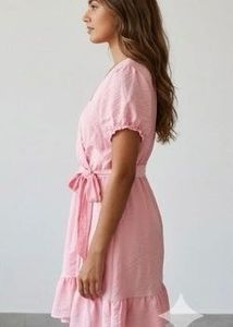 Pink Wrap Dress with Ruffle Hem