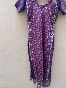 Vibrant Purple Leaf Print Kurta
