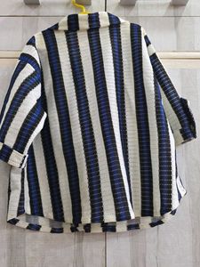 Striped Short Sleeve Button-Up Blouse