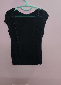 Black Studded Cut-Out T-Shirt