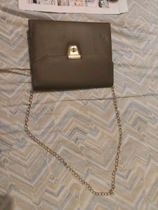 Stylish Grey Clutch with Gold Chain