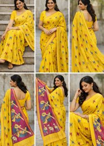 Vibrant Yellow Printed Saree unused and fancy