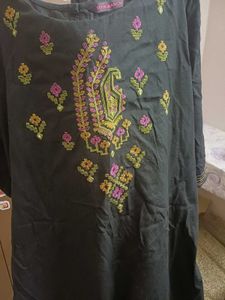 Beautifully Embroidered Black Kurta